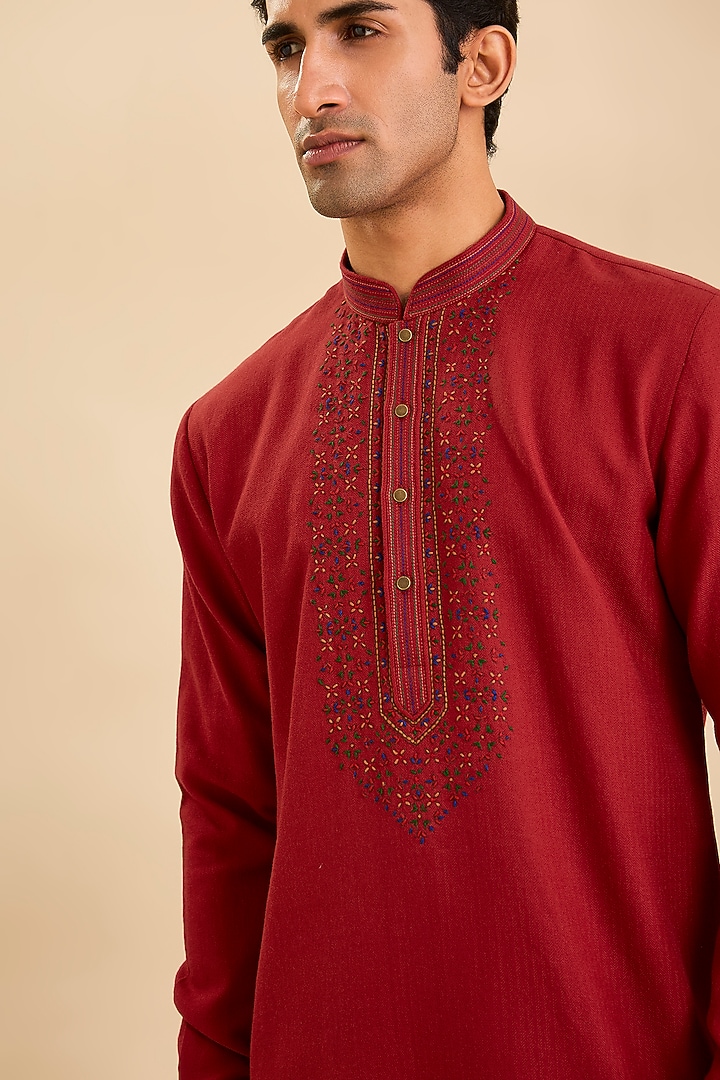 Red Silk Kurta Set by Vanshik at Pernia's Pop Up Shop