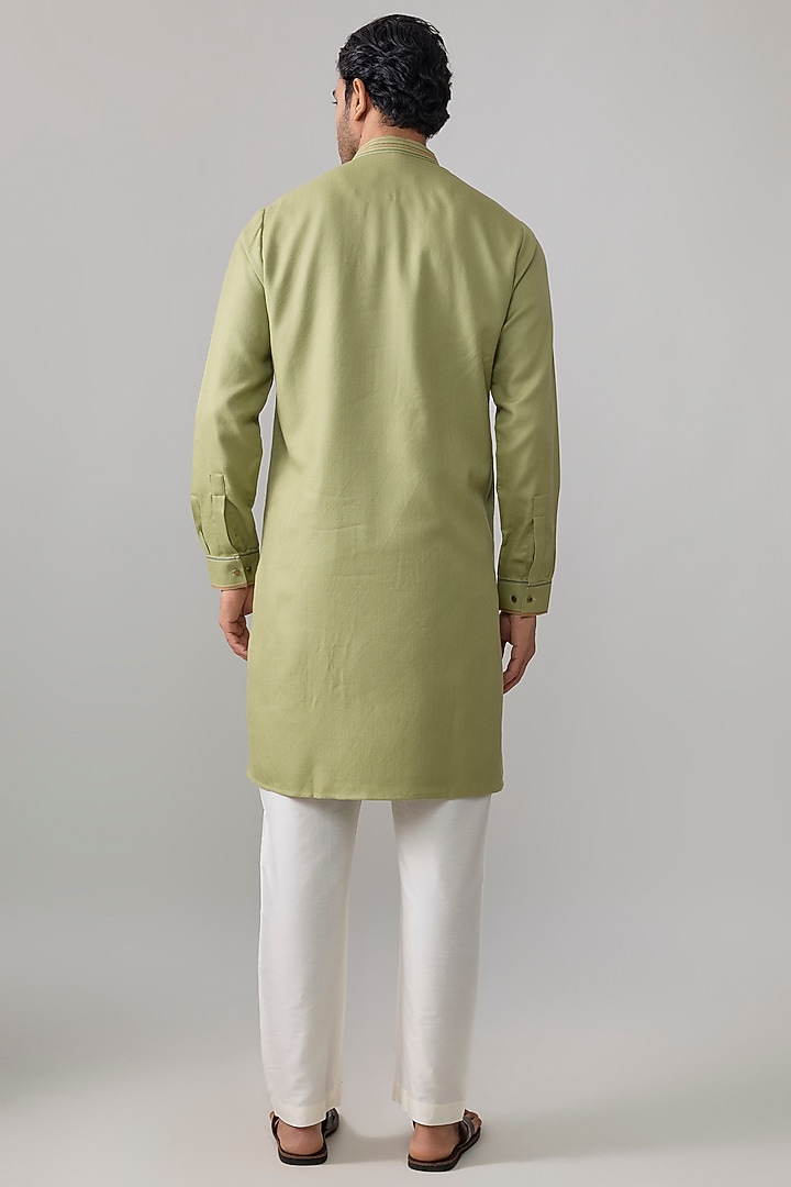 Olive Silk Kurta Set by Vanshik at Pernia's Pop Up Shop