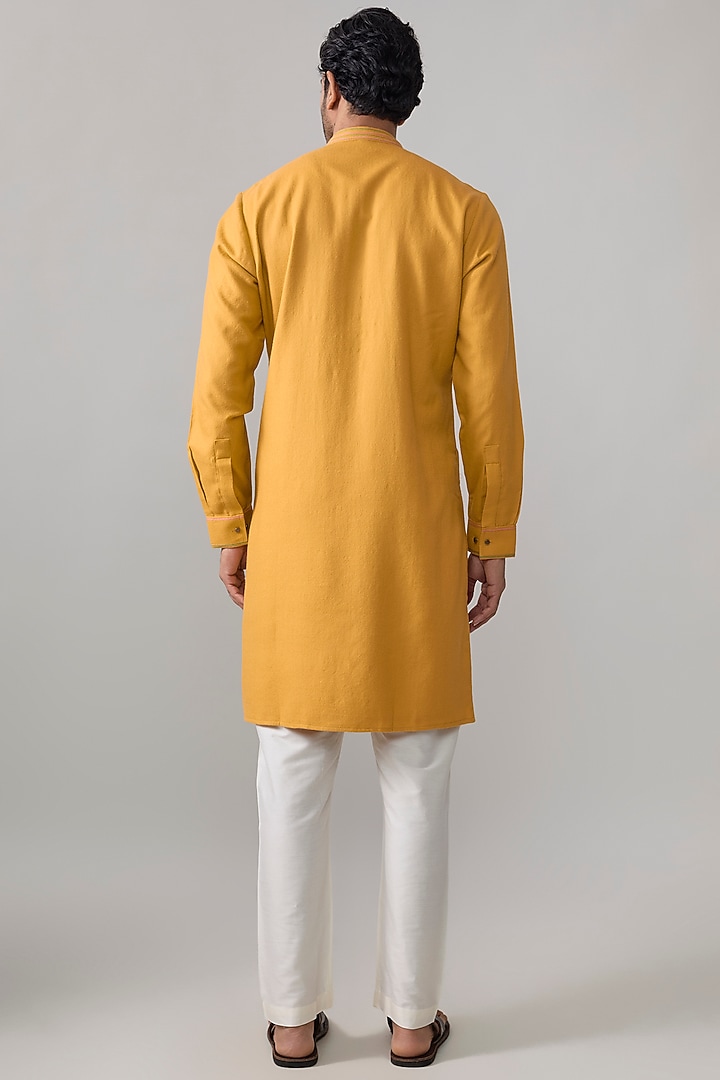 Mustard Silk Kurta Set by Vanshik at Pernia's Pop Up Shop