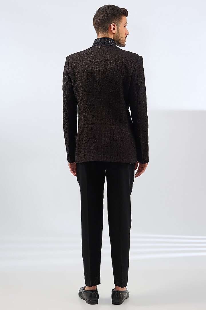 Black Silk Crystal Embroidered Jodhpuri Set by Vanshik at Pernia's Pop Up Shop