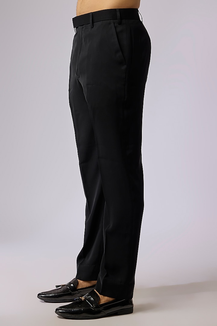 Black Silk Groom Bandhgala Set by Vanshik at Pernia's Pop Up Shop
