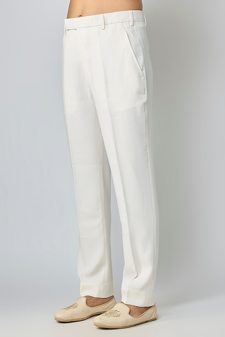 Pearl-Colored Silk Groom Bandhgala Set by Vanshik at Pernia's Pop Up Shop