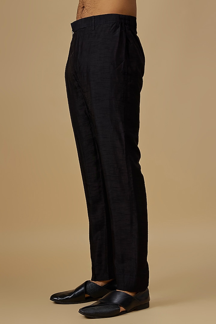 Black Silk Bundi Jacket Set by Vanshik at Pernia's Pop Up Shop