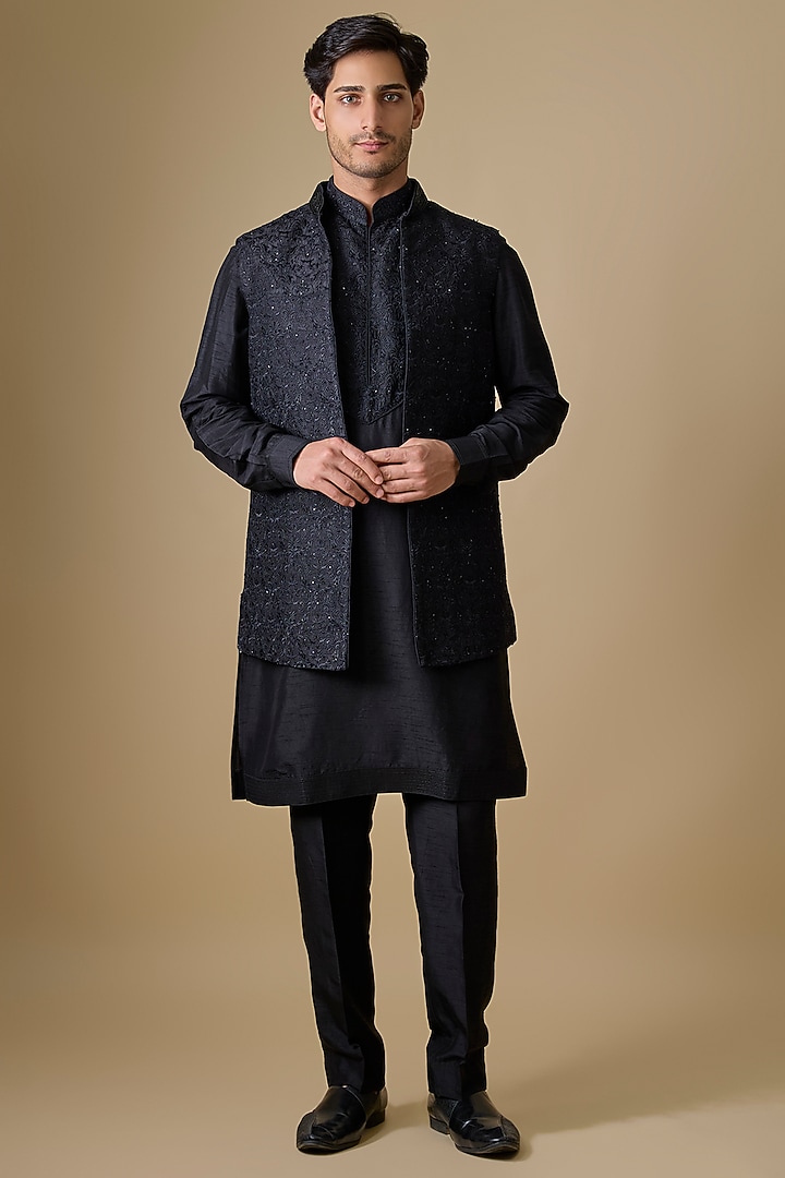 Black Silk Indo-Western Set by Vanshik