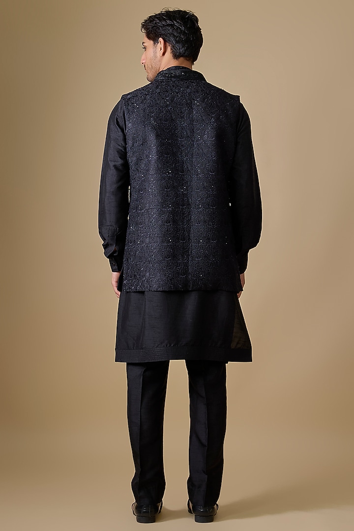 Blue Silk Indo-Western Set by Vanshik at Pernia's Pop Up Shop