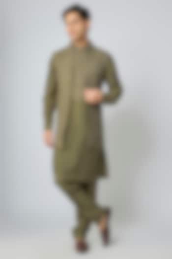 Olive Silk Wedding Indowestern Set by Vanshik at Pernia's Pop Up Shop