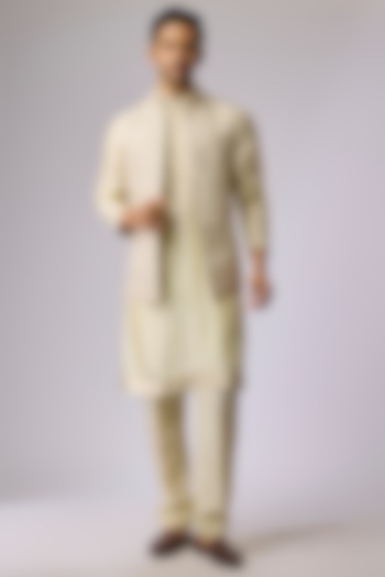 Mint Silk Bundi Jacket Set by Vanshik