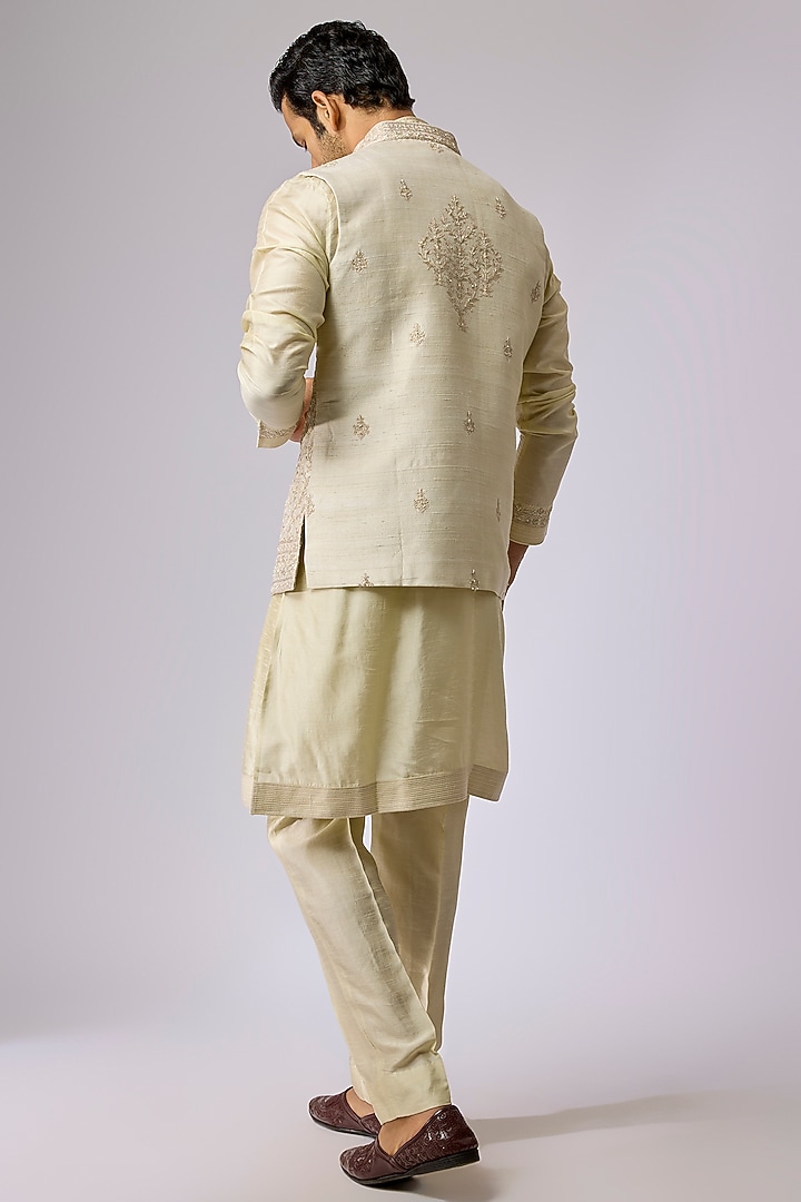 Mint Silk Bundi Jacket Set by Vanshik at Pernia's Pop Up Shop
