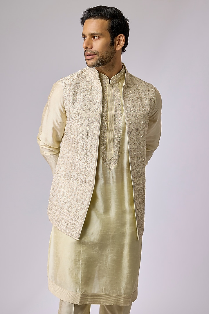 Mint Silk Bundi Jacket Set by Vanshik at Pernia's Pop Up Shop