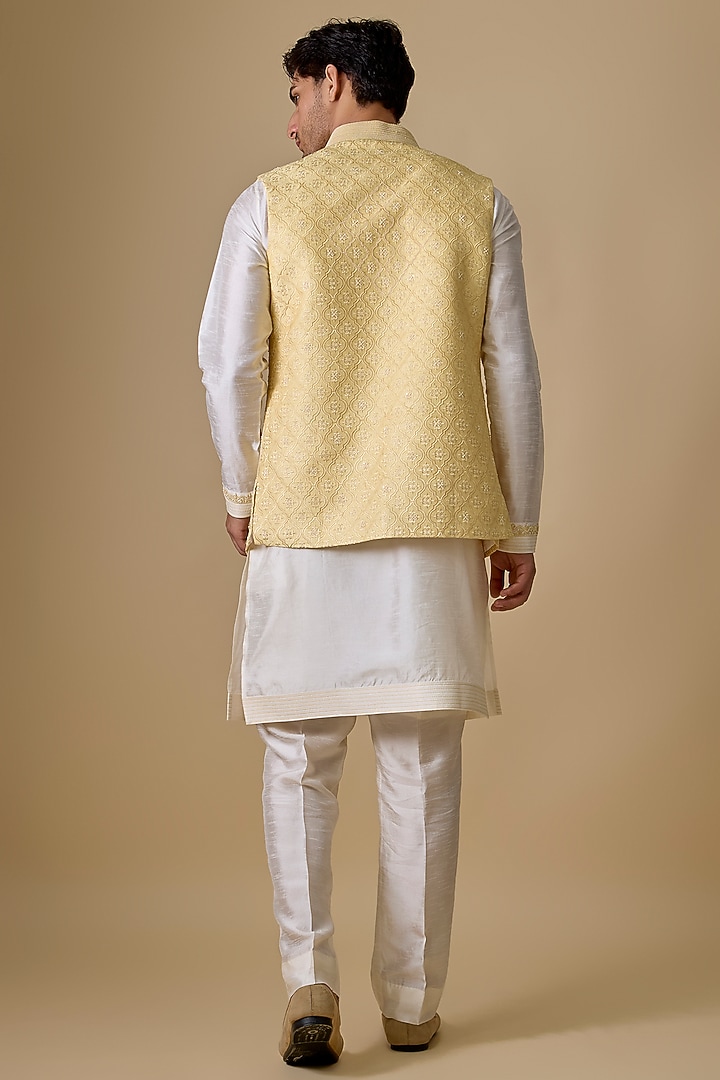 Yellow Silk Indo-Western Set by Vanshik at Pernia's Pop Up Shop
