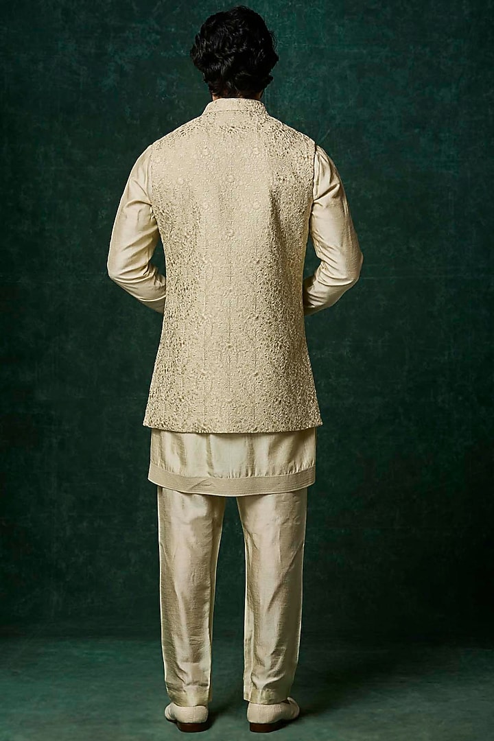 Mint Silk Embroidered Bundi Jacket Set by Vanshik at Pernia's Pop Up Shop