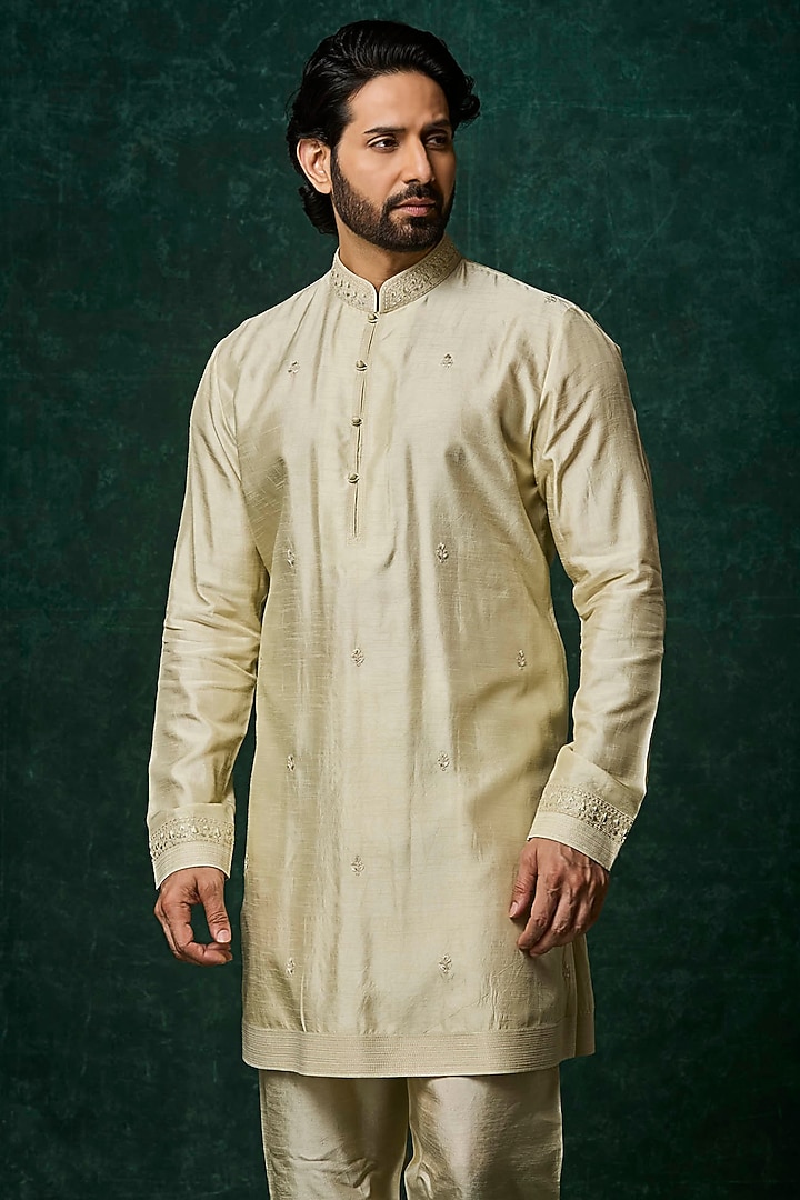 Mint Silk Embroidered Bundi Jacket Set by Vanshik at Pernia's Pop Up Shop