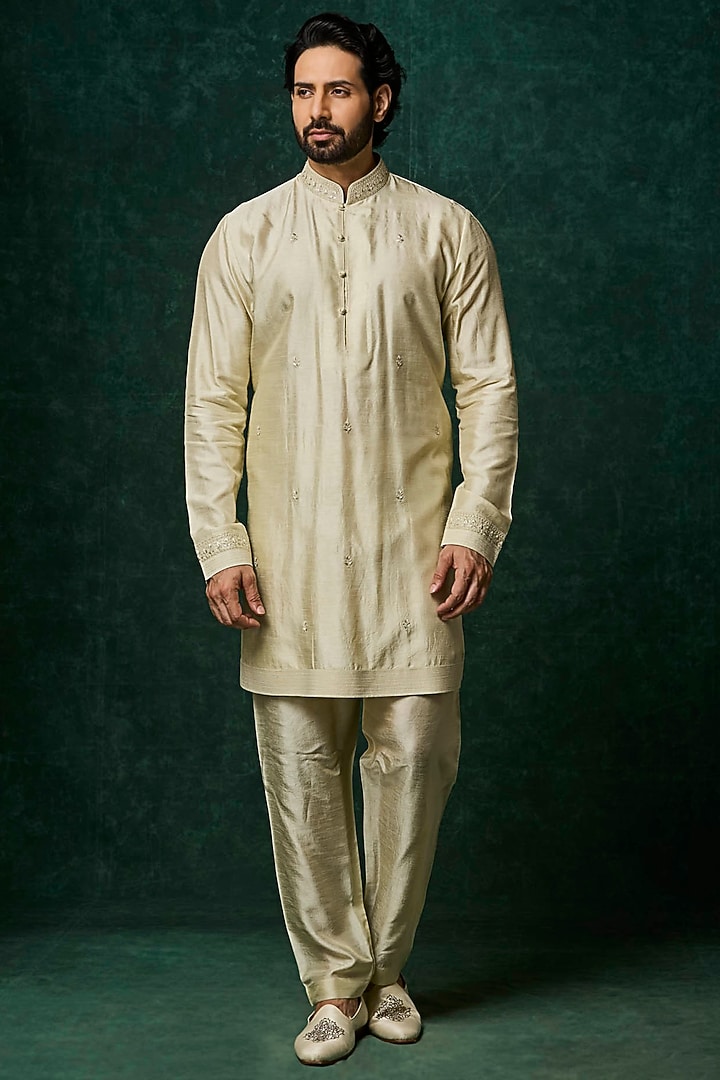 Mint Silk Embroidered Bundi Jacket Set by Vanshik at Pernia's Pop Up Shop