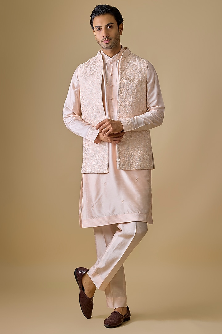 Blush Pink Silk Indo-Western Set by Vanshik at Pernia's Pop Up Shop
