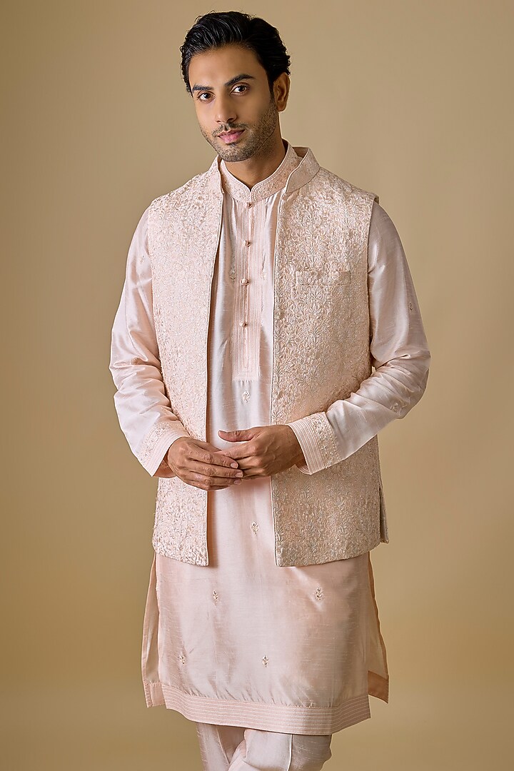 Blush Pink Silk Indo-Western Set by Vanshik at Pernia's Pop Up Shop