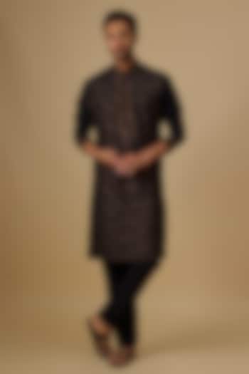 Black Silk Kurta Set by Vanshik at Pernia's Pop Up Shop