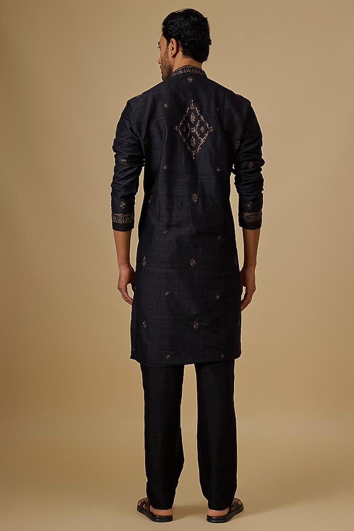 Black Silk Kurta Set by Vanshik at Pernia's Pop Up Shop