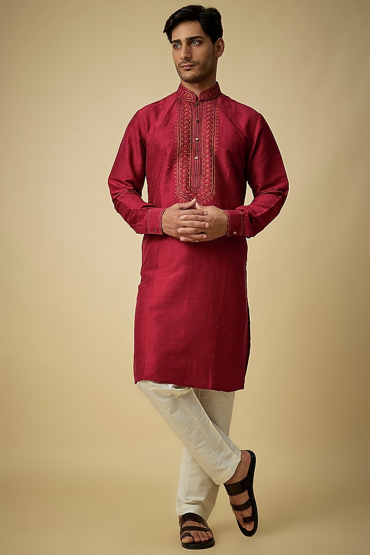 Ruby Silk Kurta Set by Vanshik