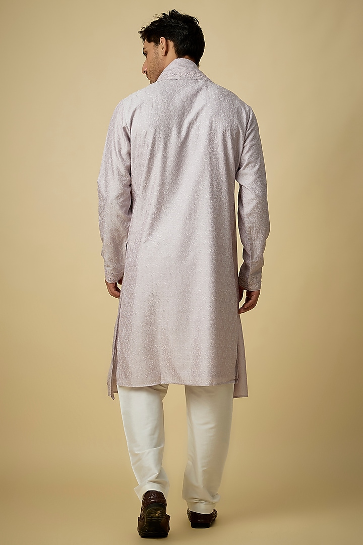 Lilac Silk Pearl Embroidered Kurta Set by Vanshik at Pernia's Pop Up Shop
