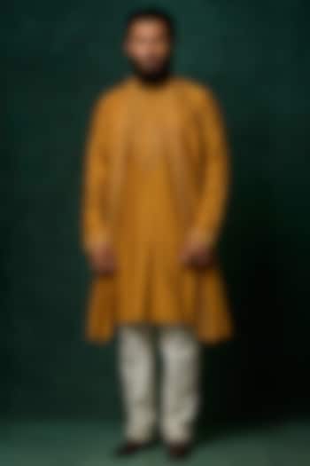 Mustard Silk Mirror Work Kurta Set by Vanshik