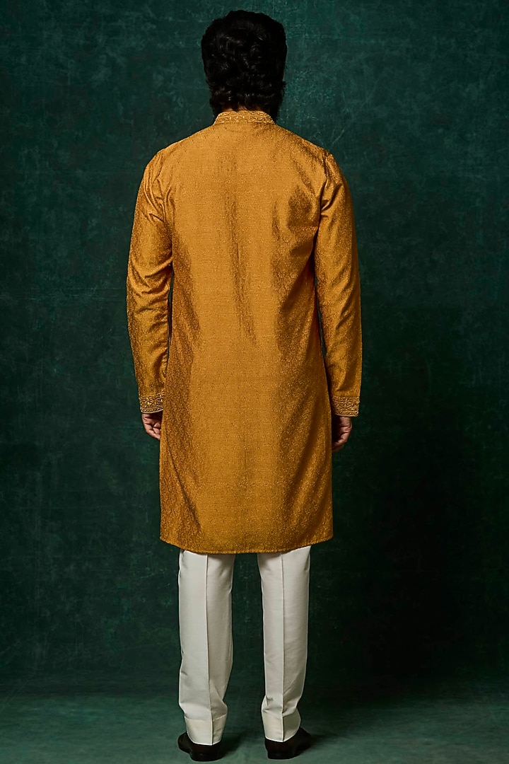 Mustard Silk Mirror Work Kurta Set by Vanshik at Pernia's Pop Up Shop
