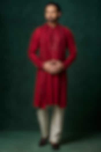 Ruby Silk Mirror Work Kurta Set by Vanshik