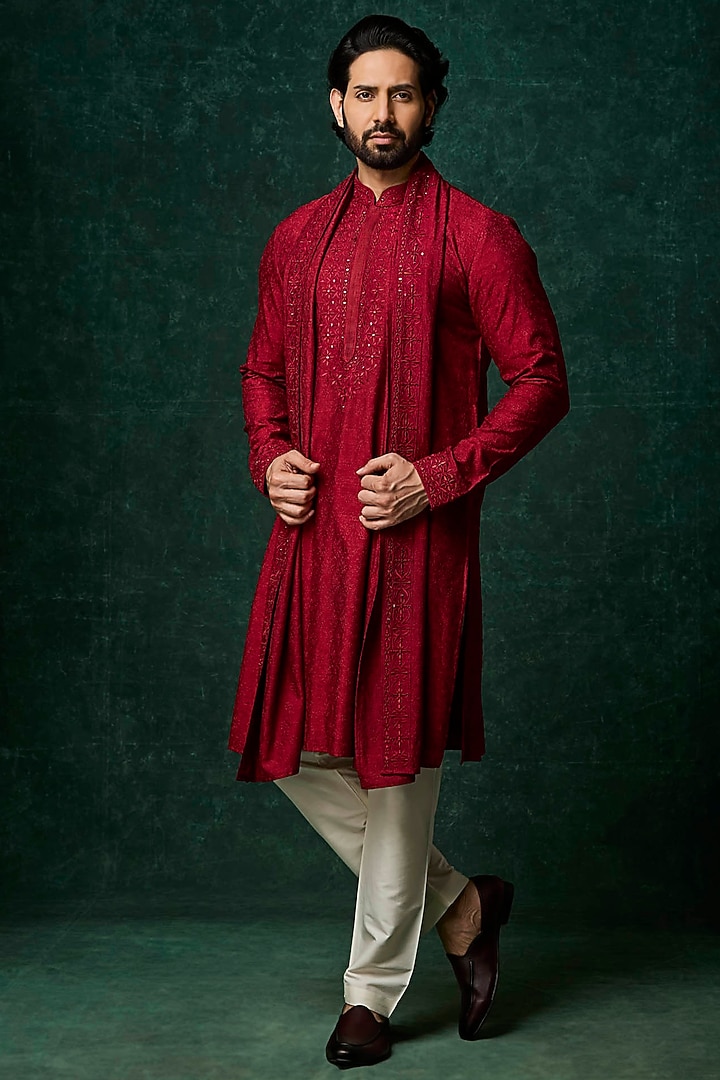 Ruby Silk Mirror Work Kurta Set by Vanshik at Pernia's Pop Up Shop