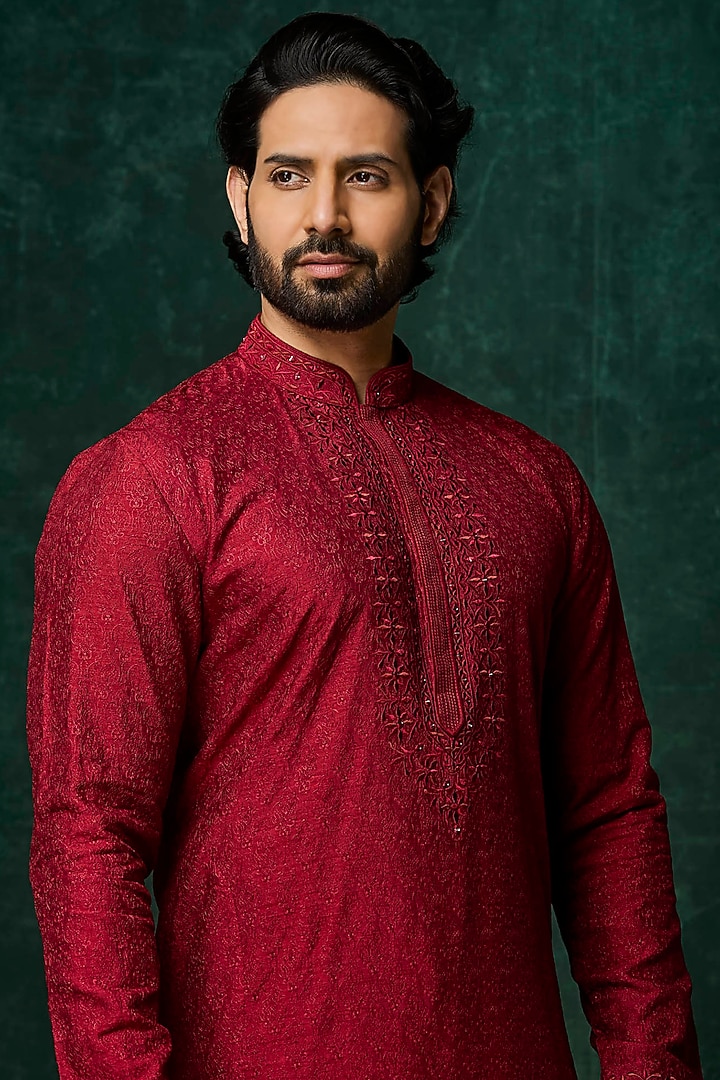 Ruby Silk Mirror Work Kurta Set by Vanshik at Pernia's Pop Up Shop