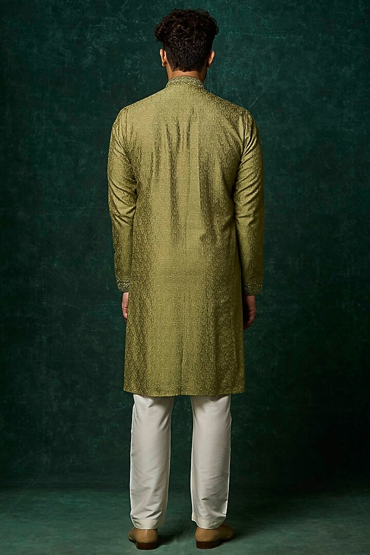 Olive Silk Mirror Work Kurta Set by Vanshik at Pernia's Pop Up Shop