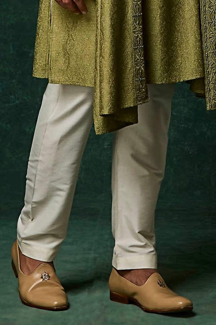 Olive Silk Mirror Work Kurta Set by Vanshik at Pernia's Pop Up Shop