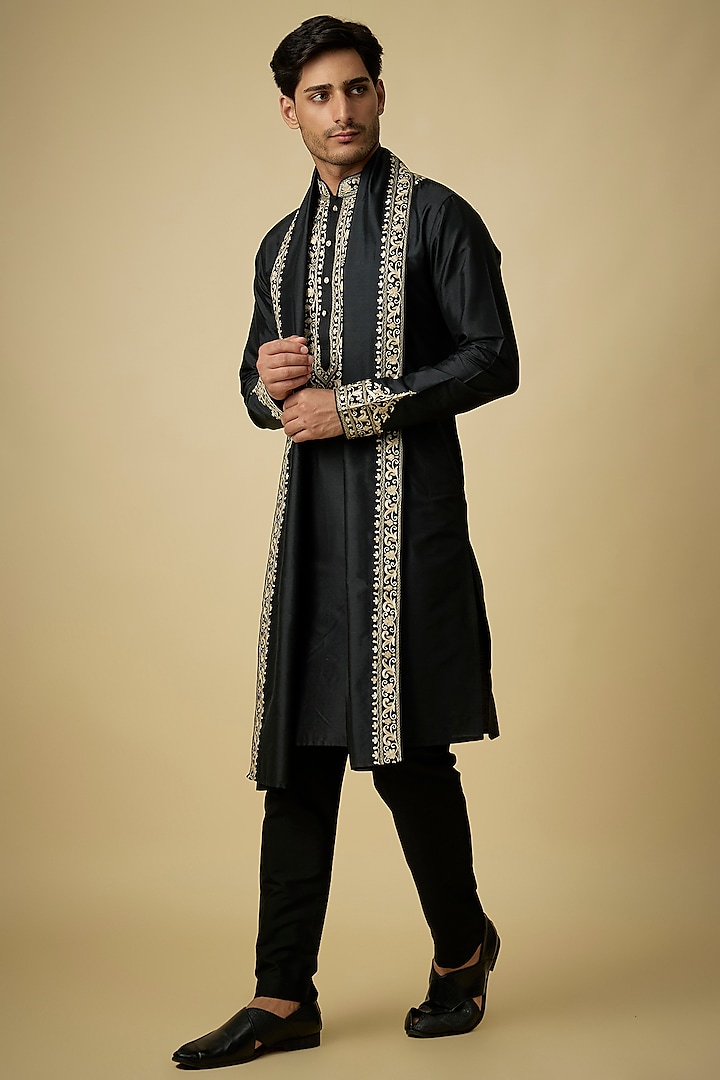 Black Silk Kurta Set by Vanshik