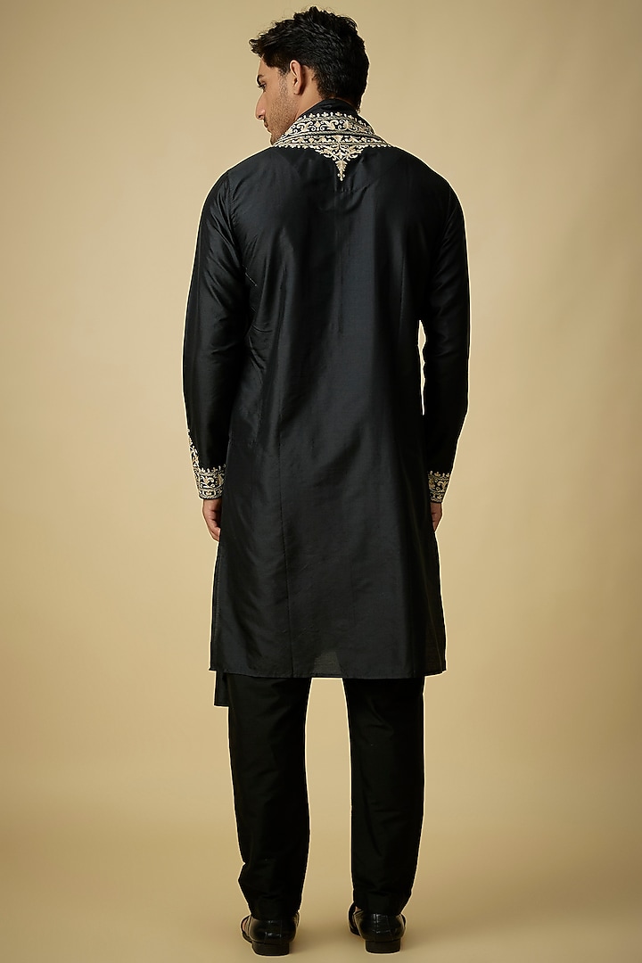 Black Silk Kurta Set by Vanshik at Pernia's Pop Up Shop