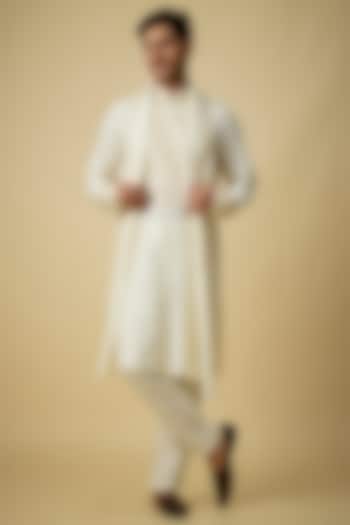 Cream Silk Kurta Set by Vanshik