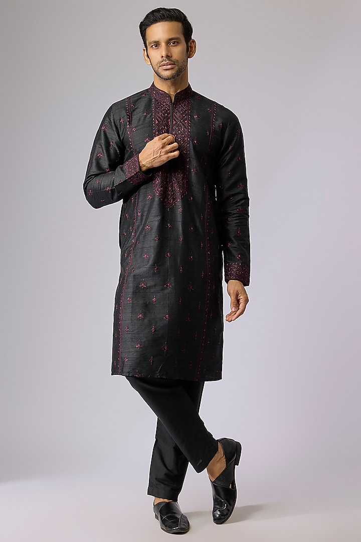 Black Silk Kurta Set by Vanshik