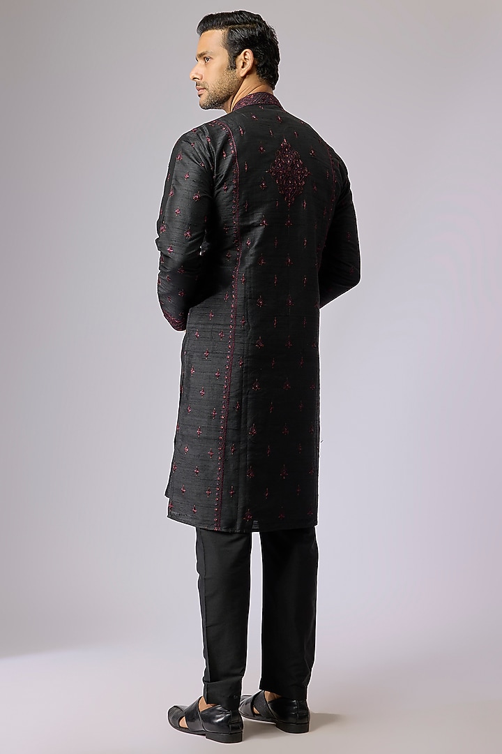 Black Silk Kurta Set by Vanshik at Pernia's Pop Up Shop
