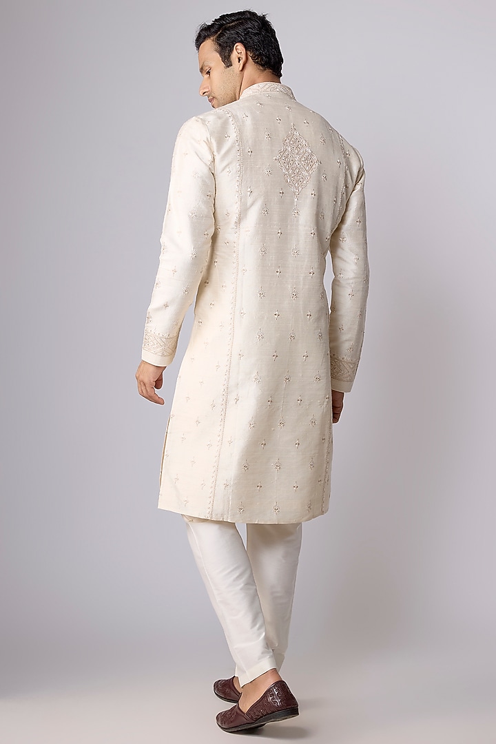 Pearl White Silk Kurta Set by Vanshik at Pernia's Pop Up Shop