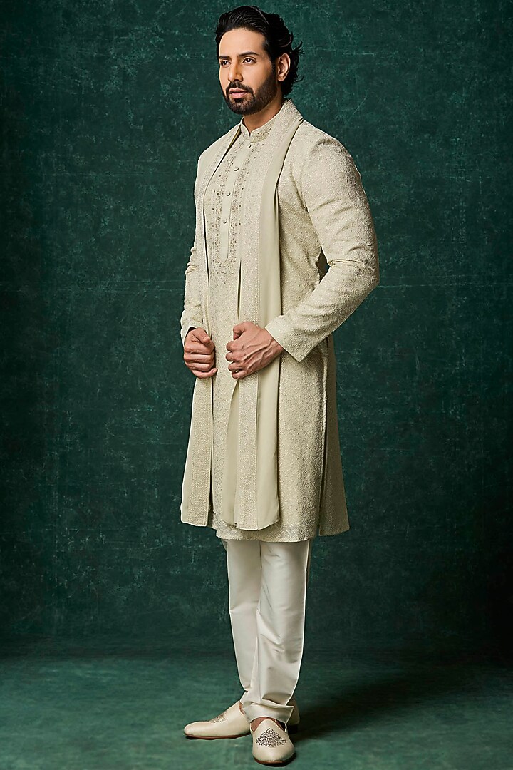 Mint Georgette Pearl Embroidered Kurta Set by Vanshik at Pernia's Pop Up Shop