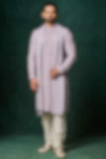 Lilac Georgette Pearl Embroidered Kurta Set by Vanshik
