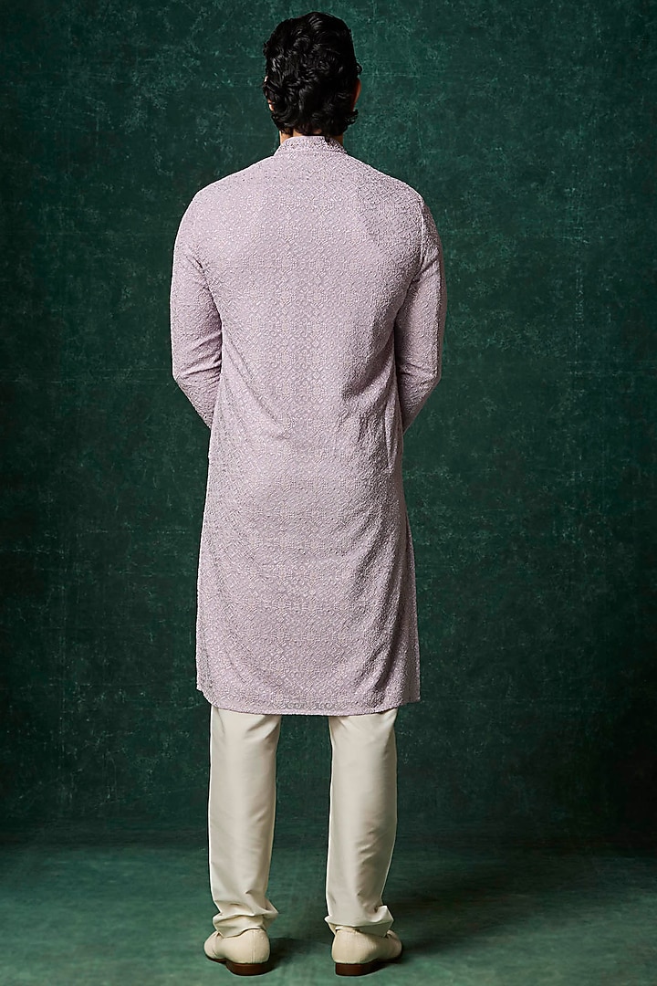 Lilac Georgette Pearl Embroidered Kurta Set by Vanshik at Pernia's Pop Up Shop