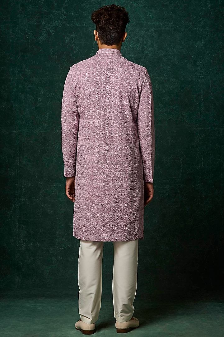 Lilac Georgette Pearl Embroidered Kurta Set by Vanshik at Pernia's Pop Up Shop