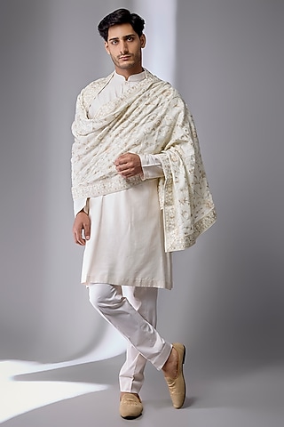 Cream Silk Dupatta by Vanshik