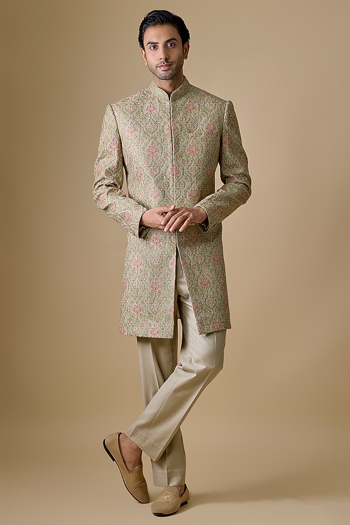 Mint Silk Sherwani Set by Vanshik