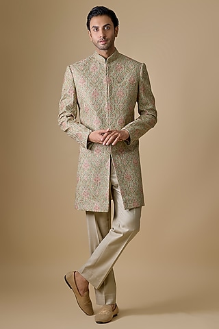 Mint Silk Sherwani Set by Vanshik