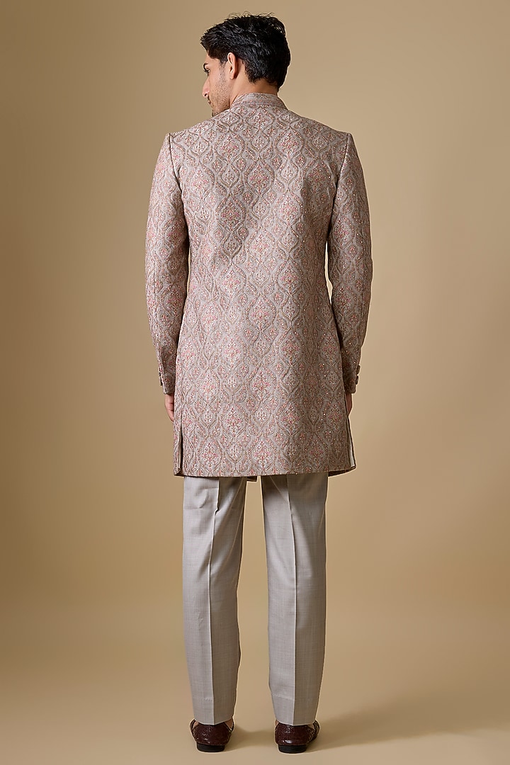 Grey Silk Groom Sherwani Set by Vanshik at Pernia's Pop Up Shop