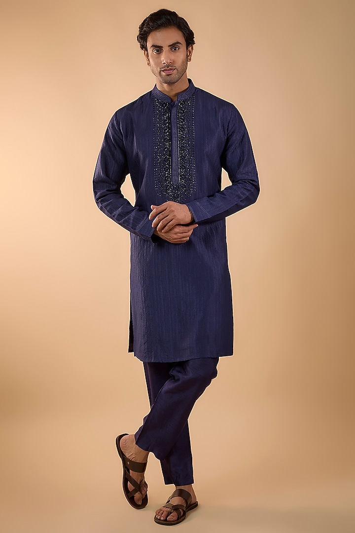 Blue Silk Kurta Set by Vanshik at Pernia's Pop Up Shop