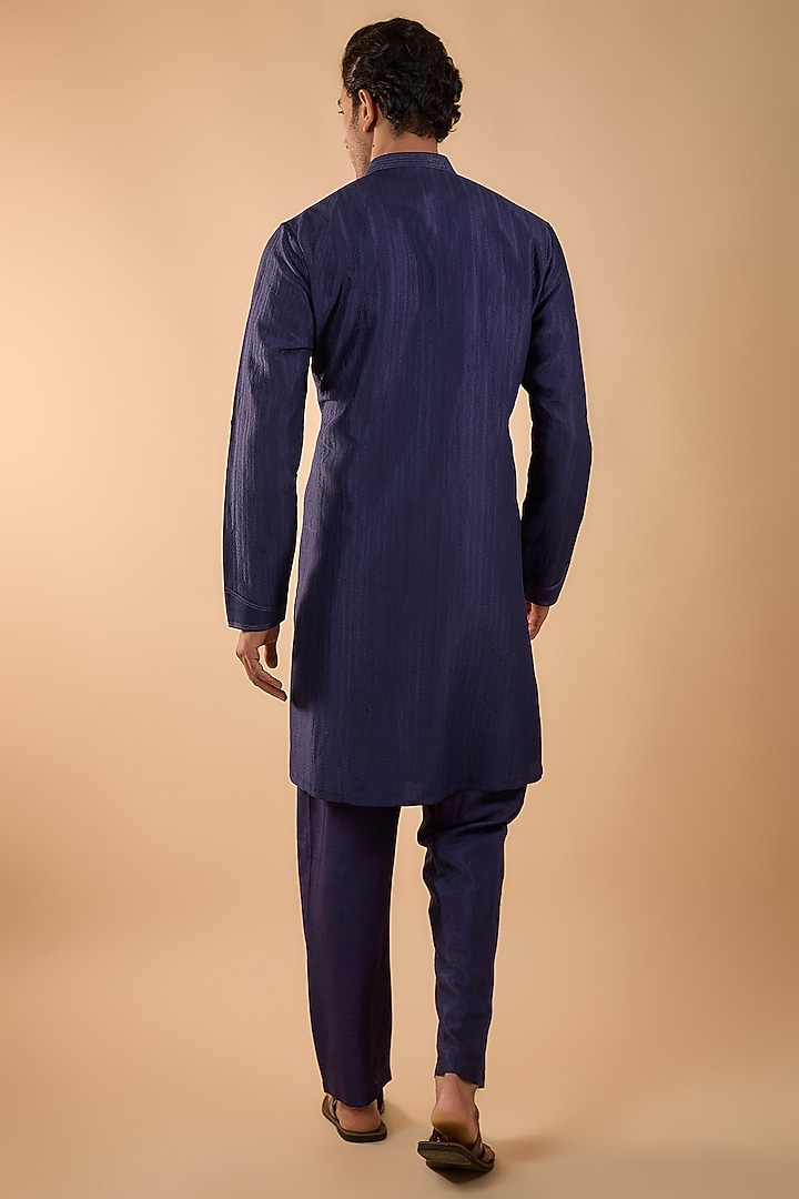 Blue Silk Kurta Set by Vanshik at Pernia's Pop Up Shop