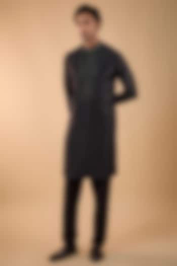 Black Silk Kurta Set by Vanshik at Pernia's Pop Up Shop
