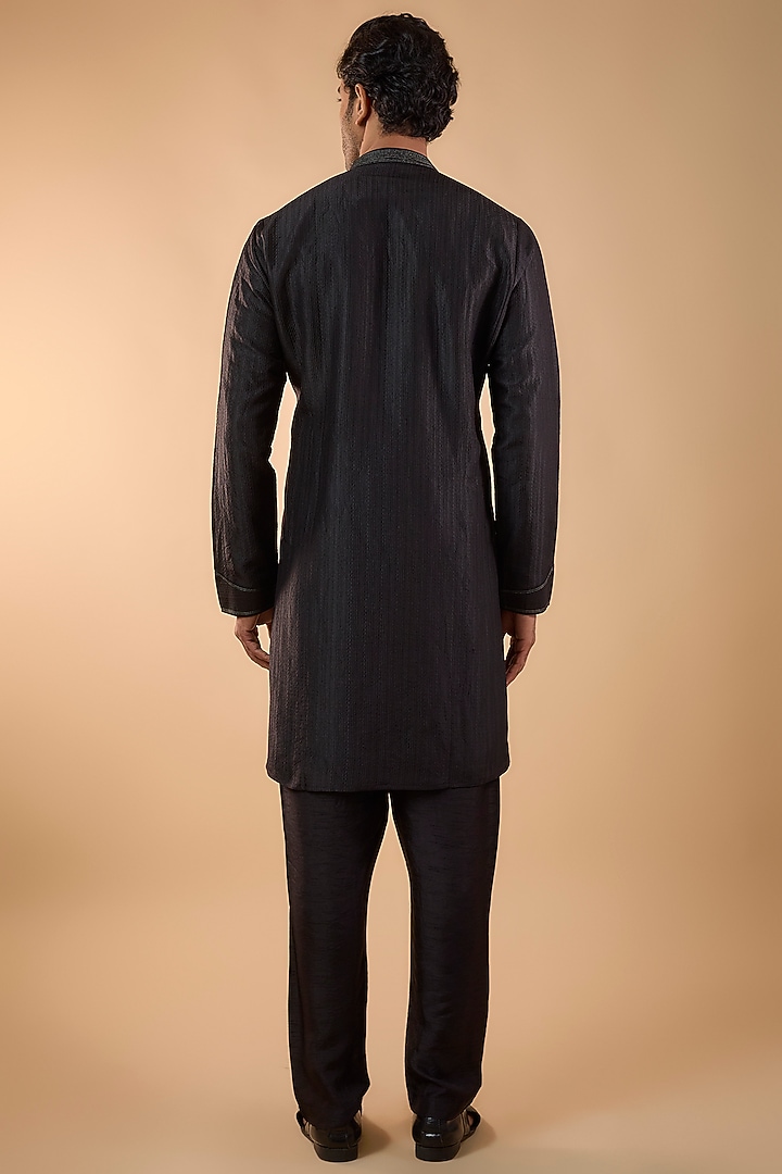 Black Silk Kurta Set by Vanshik at Pernia's Pop Up Shop