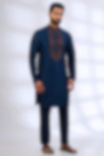 Teal Silk Kurta Set by Vanshik at Pernia's Pop Up Shop