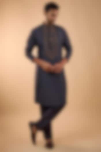 Grey Silk Kurta Set by Vanshik at Pernia's Pop Up Shop